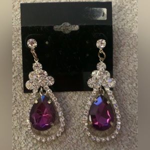 Beautiful purple/amethyst and crystal stone drop earrings.